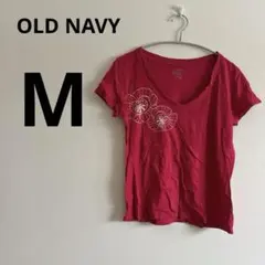 1点物✨OLD NAVY 【M】赤 レッド 花柄 Tシャツ 半袖