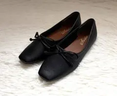 SESTOリボン フラット パンプス スクエアトゥ バレエシューズ ブラック