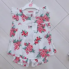 フラワープリント 90cm トップス&ショートパンツセット
