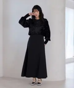 ￥8,860 ベロアパール長袖トップス&キャミワンピース