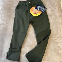 新品裏起毛ダークグリーンストレッチパンツ 120cm