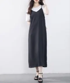 着回し抜群Vネックキャミワンピース　ブラック　M