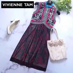 【美品】ヴィヴィアンタム 花柄 刺繍 ノースリーブワンピース ブラック レッド 美品】ヴィヴィアンタム パワーネットワンピース チャイナドレス