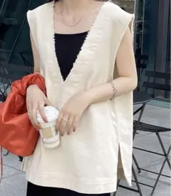 ディスコート レディース トップス USコットンフリンジ深Vベスト