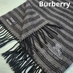 【美品】Burberry ブラックレーベル カシミヤ100% マフラーボーダー柄