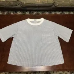 無印良品 MUJI 青 ネイビー ストライプ オーバーシャツ コットン 綿