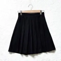 コルザ プリーツ ミニスカート インパン付き ウエストゴム S 黒 バックゴム