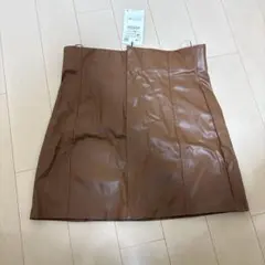 ZARAブラウン 合成皮革 タイトスカート