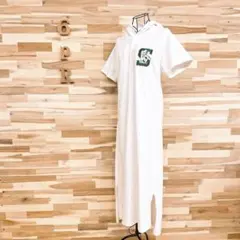 【ヒステリックグラマー】フーディ 半袖 ロング ワンピース S刺繍ガール 白×緑