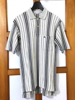 90s バーバリー Burberrys ポロシャツ Mロゴ刺繍 ストライプ 半袖