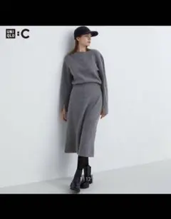 UNIQLO:C ボートネック　ニットワンピース　グレー　新品未使用タグ付