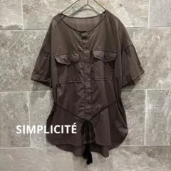 シンプリシテェ 2way 半袖ブラウス 半袖シャツチュニック　茶　リボン　a69のサムネイル
