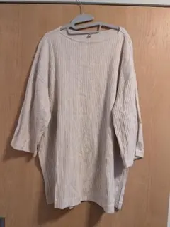 ユニクロ　XL　ナチュラル　七分袖　リブカットソー　プルオーバー