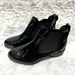【fitfitフィットフィット 】エナメル サイドゴアレインブーツ 黒22.5のサムネイル