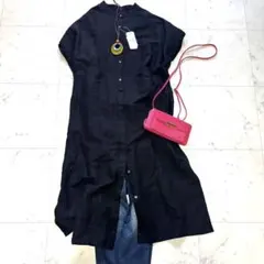 極美品　アーバンリサーチドアーズFORK&SPOON シャツワンピ　リネン混　黒