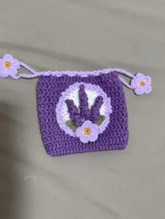 紫色の花刺繍巾着袋