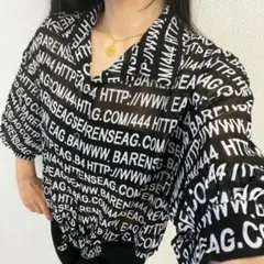 新品 ロゴプリント フロントリボン オープンシャツ レディース ブラック M