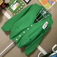 レトロ古着 メンズ？ 長袖 ニット カーディガン ヴィンテージ 古着 未使用 緑