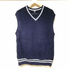 2564 ユニクロ　オーバーサイズＶネックベスト　M 肌触り良　ネイビー