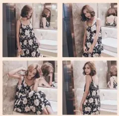 3点セット！ルームウェア ブラック 部屋着 パジャマ カーディガン 花柄M