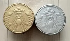 【2個セット】韓国スターバックス ゴールドとシルバー 小物入れ マグネットボタンのサムネイル