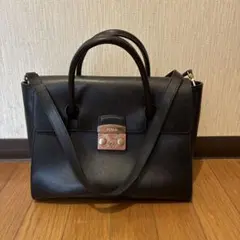 美品 FURLA フルラ メトロポリス レザー ハンドバッグ ブラック 黒 本