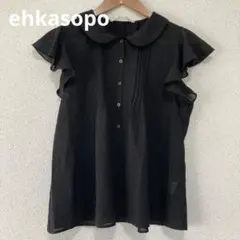 エヘカソポ ehkasopo フリルノースリーブタックブラウス シフォン M