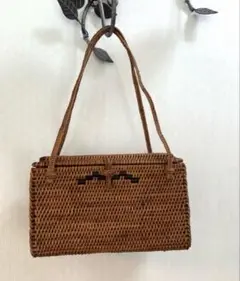 ブラウンベトナム製ブラウン ラタン編み込み ハンドバッグ
