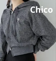 Chico F ラメフードジップパーカー ブラック