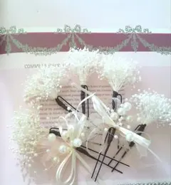 かすみ草とパールリボンホワイトの髪飾り7点セット卒業式髪飾り成人式飾り和装髪飾り