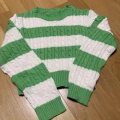 ボーダー　ニット セーター グリーン ホワイト 韓国服のサムネイル