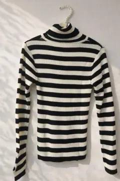 ストライプ タートルネック ニット