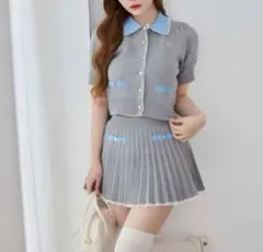 NICE CLAUP ポロ襟半袖ニットセットアップ
