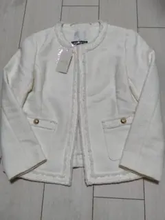 未使用 自由区 ツイード ノーカラージャケット 金ボタン 38