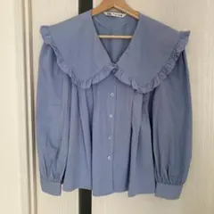 ZARA ライトブルー フリル襟シャツ