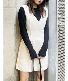 新品 MURUA ワンピース ジャンスカ ツイード 白 M 2 ホワイト