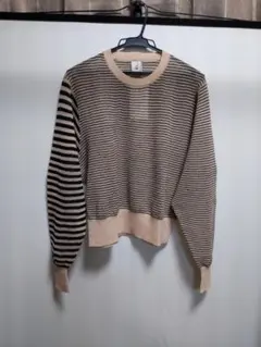 6(ROKU) シアーボーダークルーネック プルオーバー ボリュームスリーブ