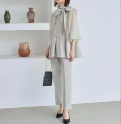 RUIRUE BOUTIQUEボウタイ付き オーガンジースリーブ セットアップ