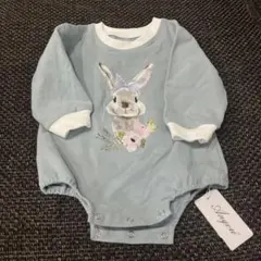 【新品未使用】ロンパース 80 長袖　うさぎ　くすみブルー　大きめ　ベビー　男女