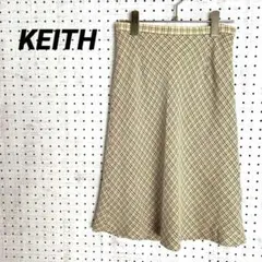 キース チェック柄 ウールフレアスカート ミモレ丈 斜め格子 秋冬素材（M相当）