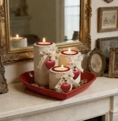 キャンドルホルダー 3点セット ハート型トレイ付き クリスマス オブジェ 北欧
