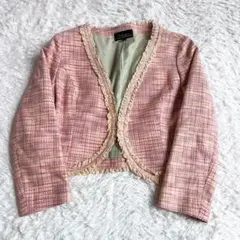 グリーンレーベルリラクシング　チェック柄　ノーカラージャケット　40（L)