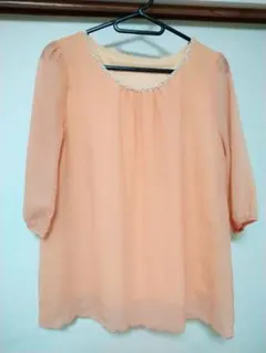 ☆「169」即購入OK！オレンジ シフォン 五分袖チュニック☆