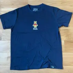 Disney Tシャツ ネイビー M プーさん 刺繍 センターロゴ
