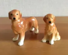 ◆ゴールデンレトリバー◆陶器置き物◆ 2点セット◆ボーンチャイナ◆日本製