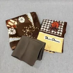 スカーフ 3点まとめ 大判 ブラウン系 総柄 千鳥格子柄 無地 タグ無