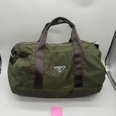 PRADA プラダ ボストンバッグ 三角ロゴ ナイロン ブラウン カデナ 鍵