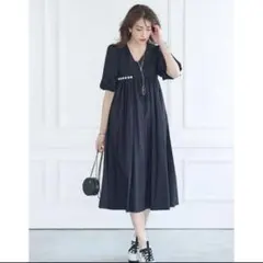 Chesty パールラインパフスリーブワンピース