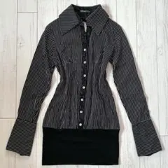 y2k 平成ギャル　ストライプ　ミニ　シャツワンピース　リボン　レース　ゴシック