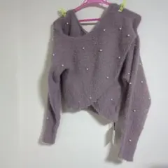 GRL kz457 パールカシュクールシャギーニットトップス